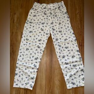 Zara Cream Pants with Purple Floral Design